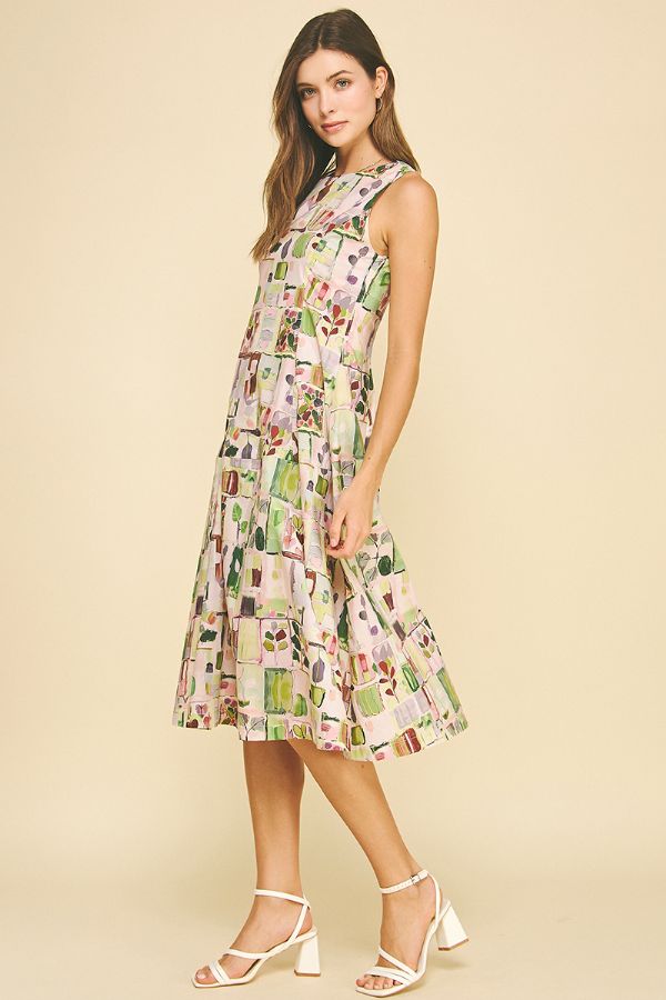 Watercolor Sleeveless Midi Dress - Pink