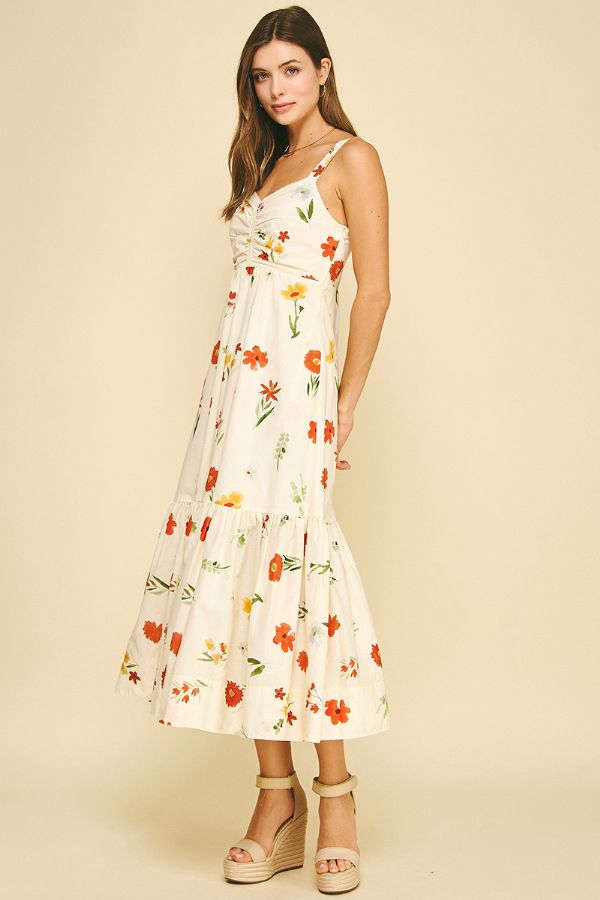 Floral Tiered Maxi Dress - Cream