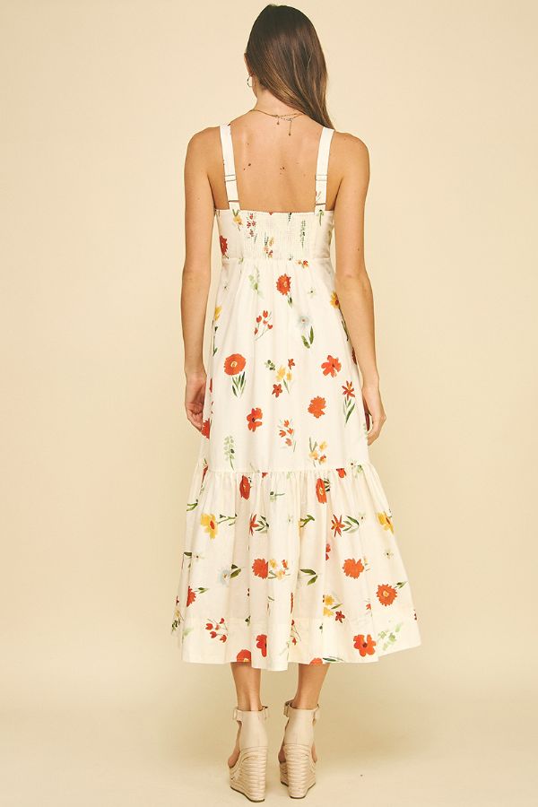 Floral Tiered Maxi Dress - Cream