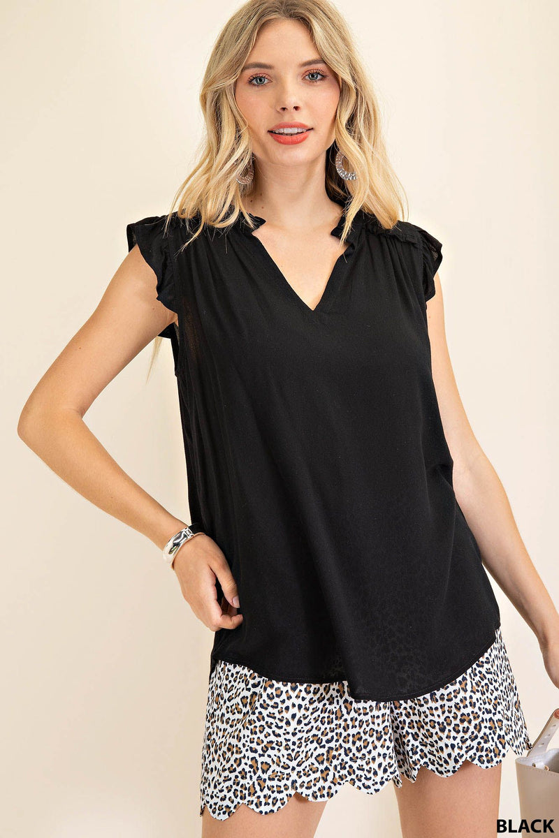 FINAL SALE Ruffled Sleeve Top - Black