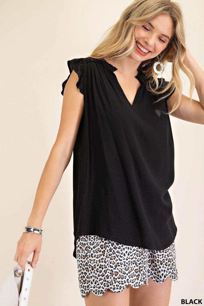 FINAL SALE Ruffled Sleeve Top - Black