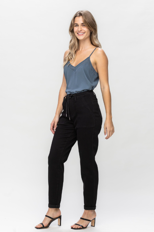 FINAL SALE Judy Blue High Waist Jet Black Cuffed Jogger - Sizes 0-22W Curvy