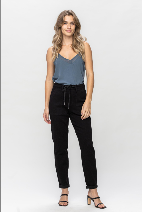 FINAL SALE Judy Blue High Waist Jet Black Cuffed Jogger - Sizes 0-22W Curvy