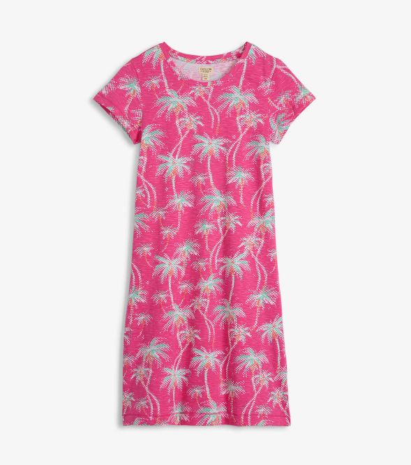 FINAL SALE Capelton Road Crew Neck Tee Dress - Palm Trees
