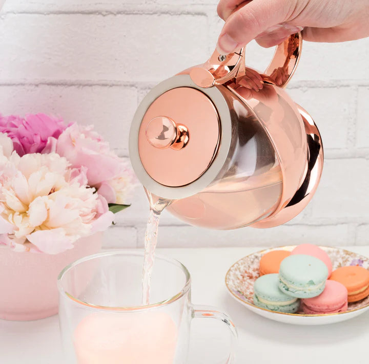 FINAL SALE PINKY UP SHELBY GLASS AND ROSE GOLD WRAPPED TEAPOT