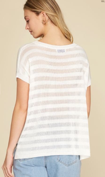FINAL SALE Drop Shoulder Sheer Sweater Top - White - Sizes Small-2XL Curvy