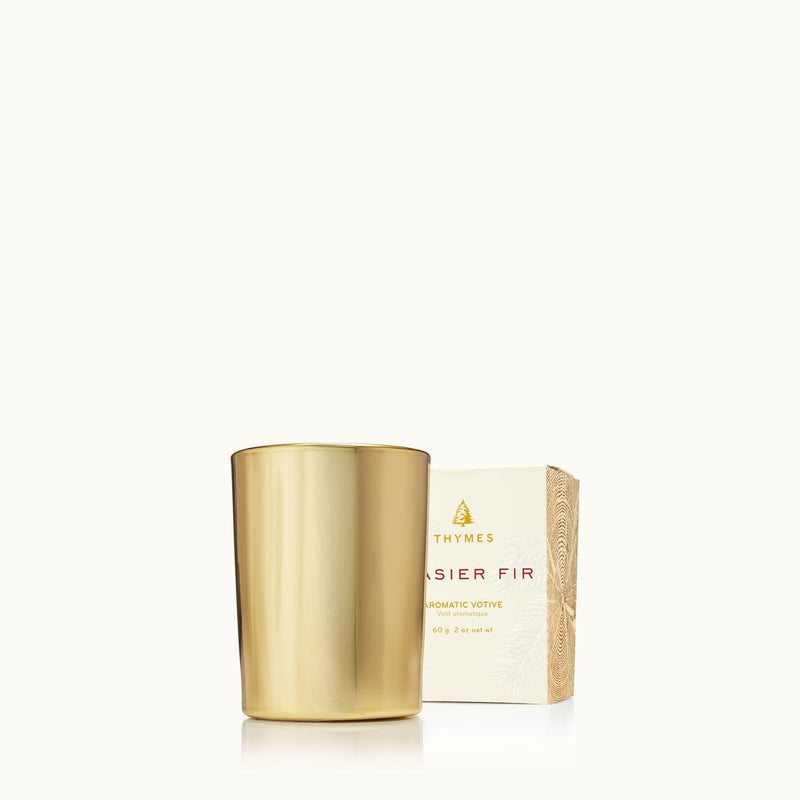 Thymes Frasier Fir Gilded Votive Candle, Gold