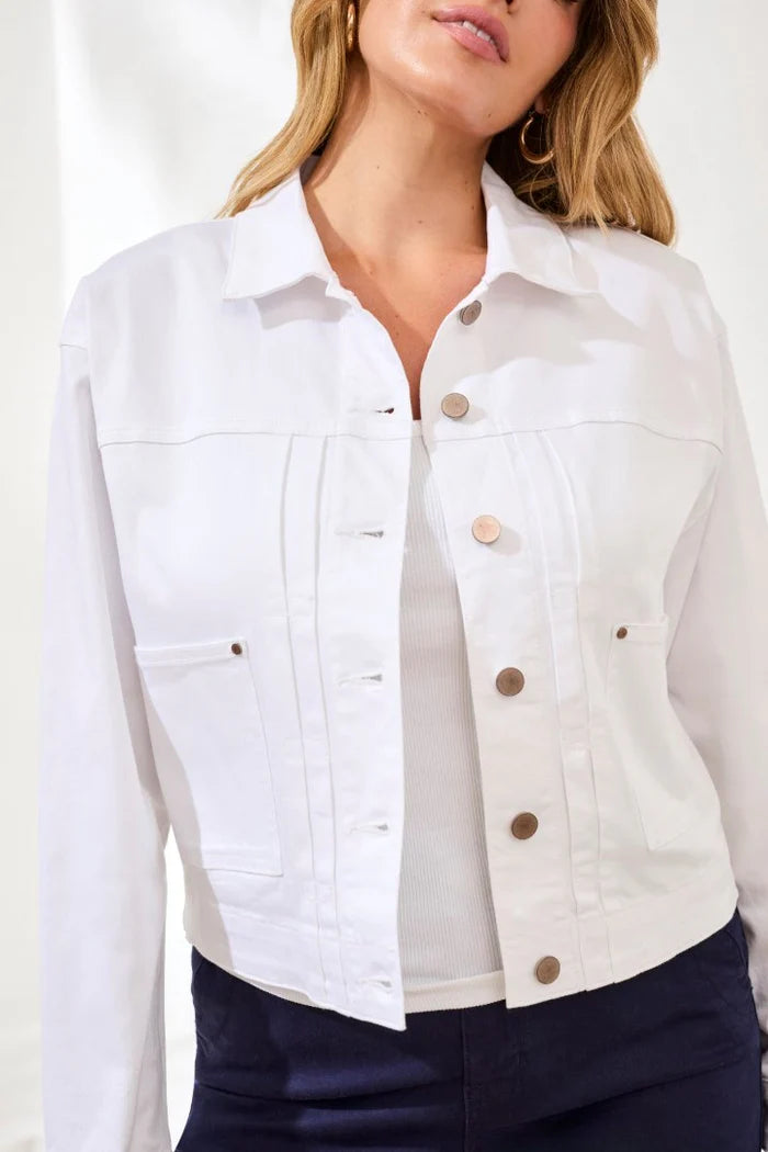 Tribal Comfort Stretch Denim Button-Front Jacket White