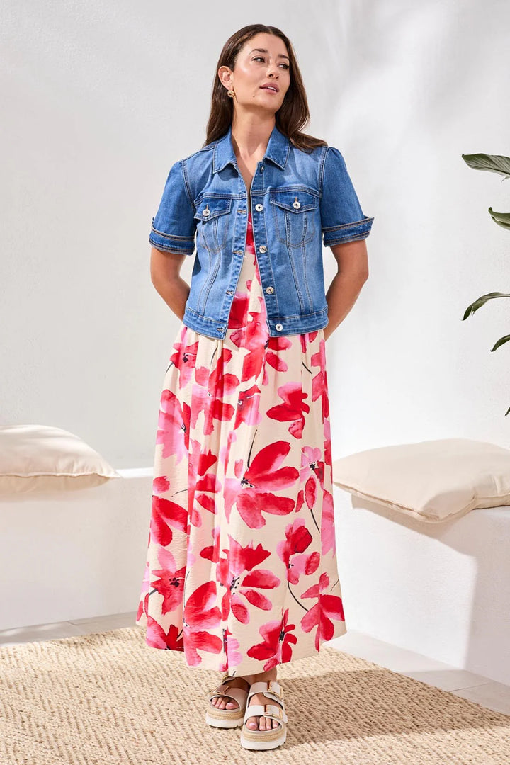 Tribal Comfort Stretch Elbow-Sleeve Denim Jacket Harbor