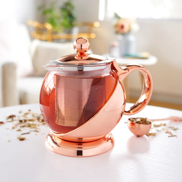 FINAL SALE PINKY UP SHELBY GLASS AND ROSE GOLD WRAPPED TEAPOT