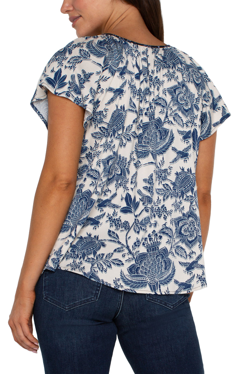LIVERPOOL - WOVEN TOP WITH FRONT TIE - GALAXY FLORAL PRINT