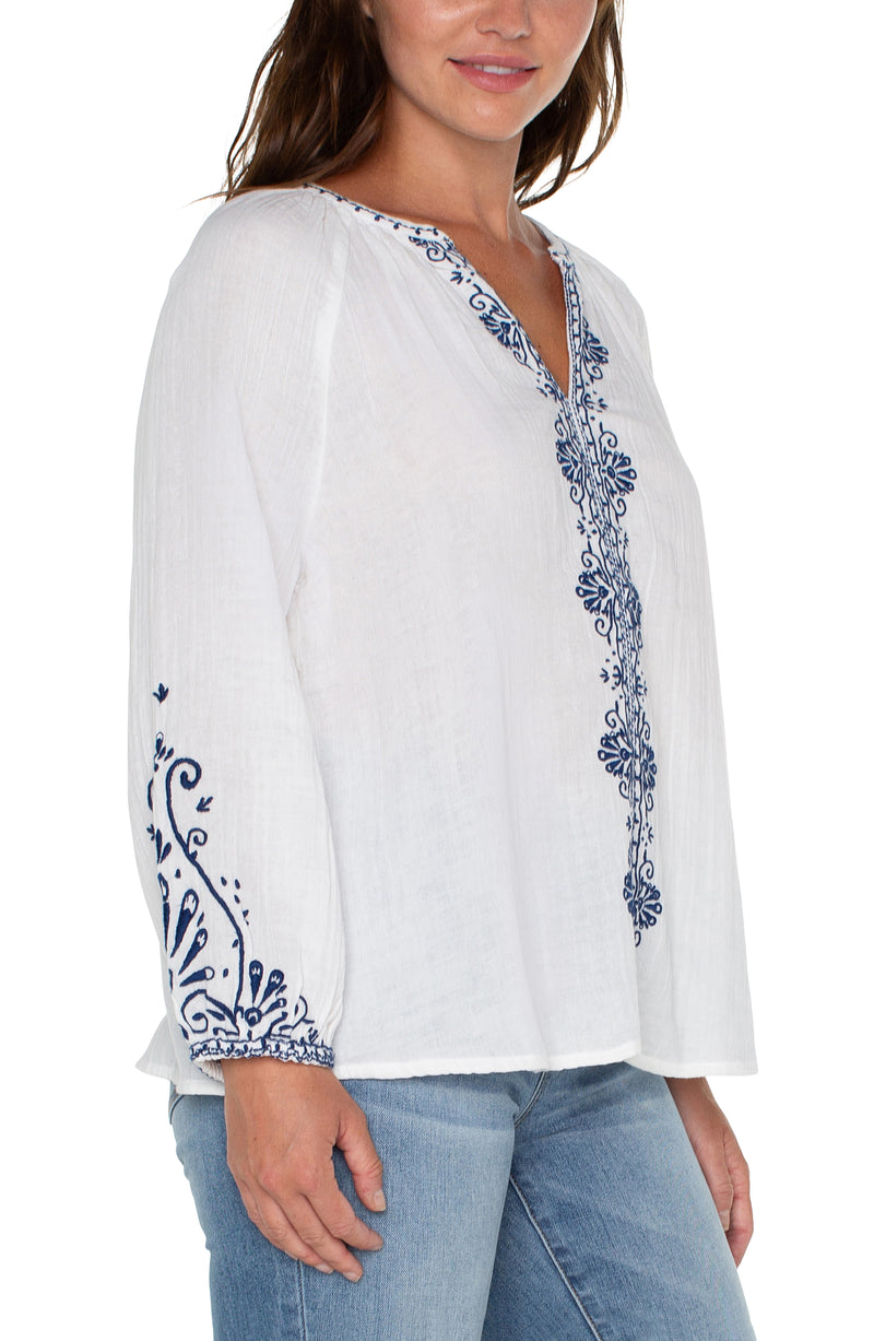 LIVERPOOL - EMBROIDERED DOUBLE LAYERED GAUZE TOP
