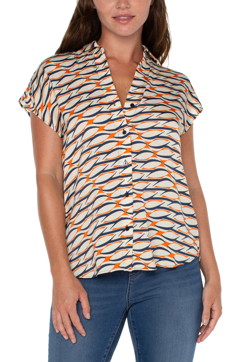 FINAL SALE LIVERPOOL - BUTTON FRONT DOLMAN SLEEVE BLOUSE - LAVA GEO