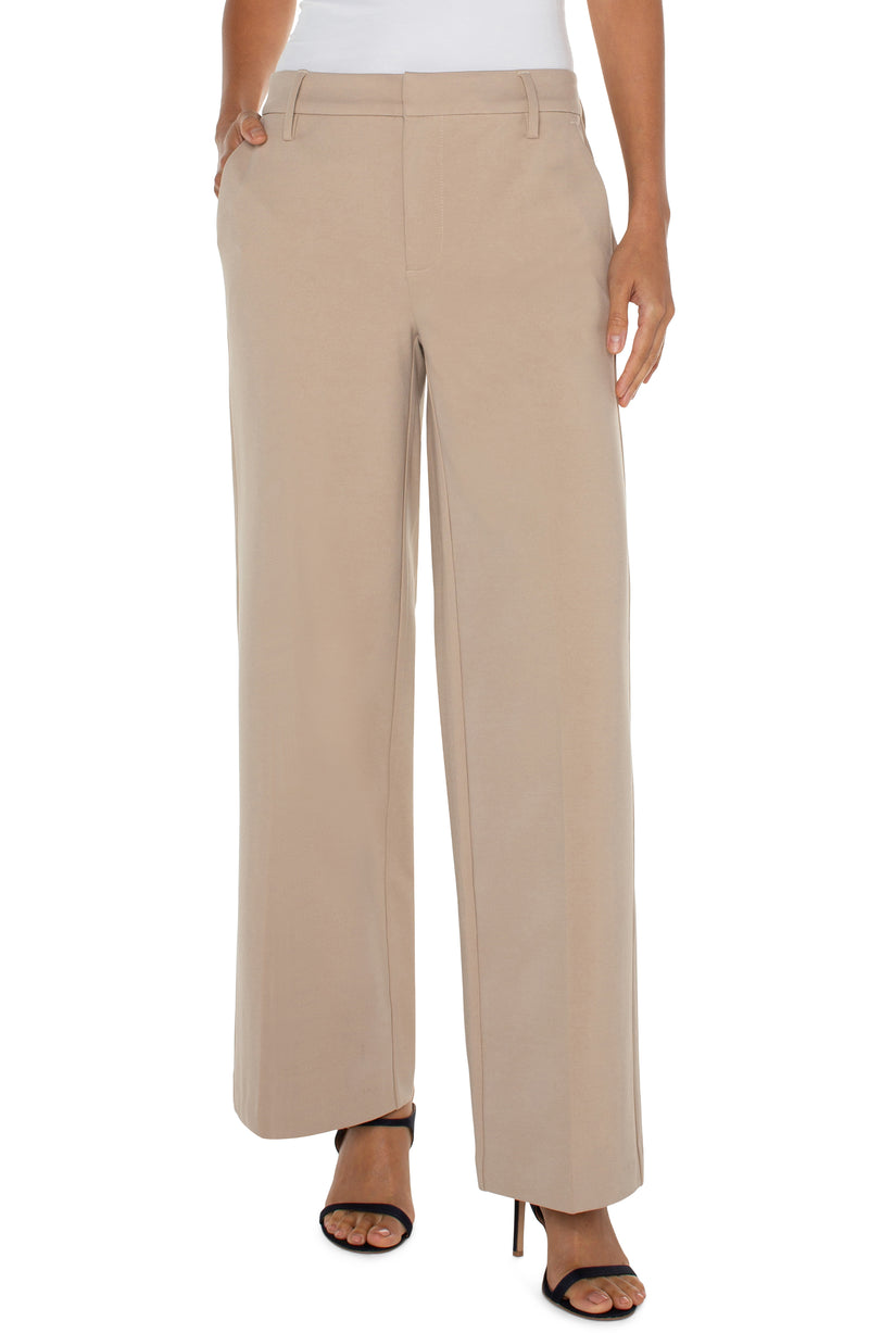 FINAL SALE LIVERPOOL - KELSEY WIDE LEG TROUSER - BISCUIT TAN