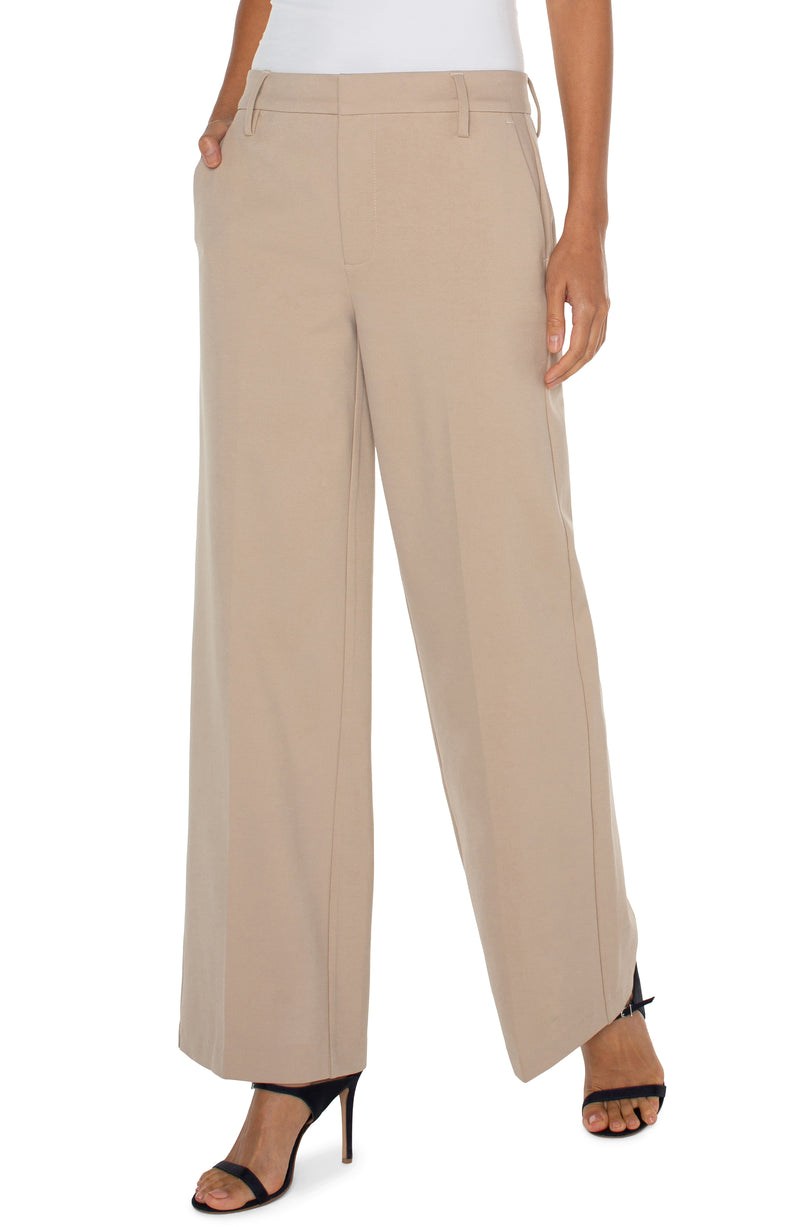 FINAL SALE LIVERPOOL - KELSEY WIDE LEG TROUSER - BISCUIT TAN
