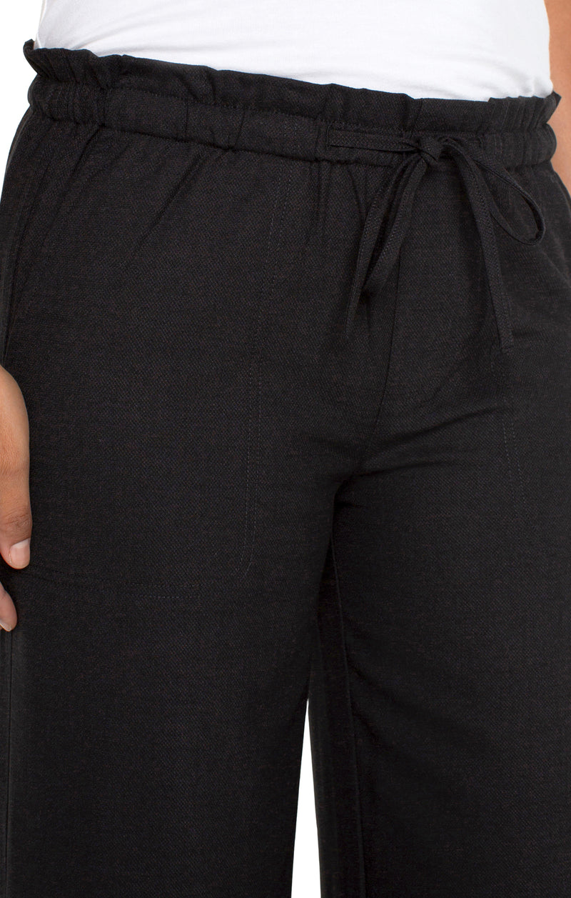 FINAL SALE LIVERPOOL PULL ON TIE WAIST WIDE LEG CROP PANT - BLACK