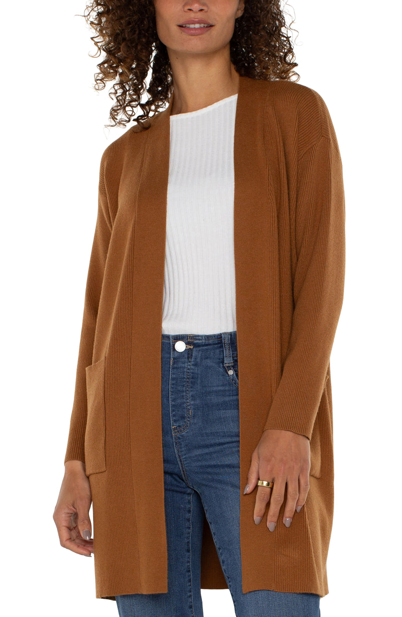 FINAL SALE LIVERPOOL OPEN FRONT CARDIGAN SWEATER - TUMERIC