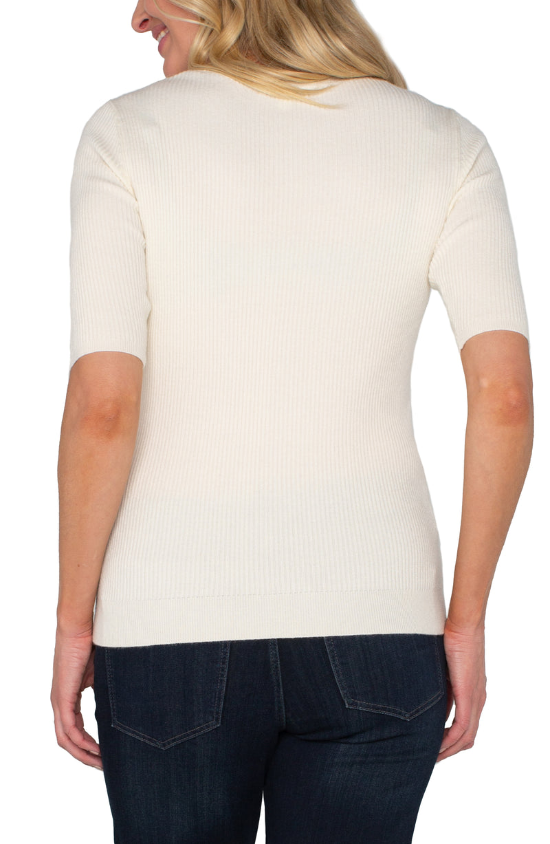 FINAL SALE LIVERPOOL ELBOW SLEEVE CREW NECK SWEATER - VINTAGE WHITE
