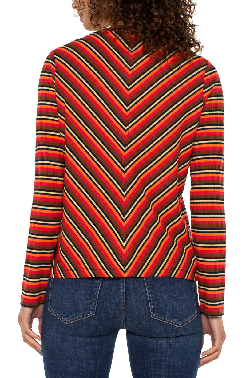 FINAL SALE LIVERPOOL LONG SLEEVE CREW NECK KNIT TOP WITH MITERING - BURNT ORANGE