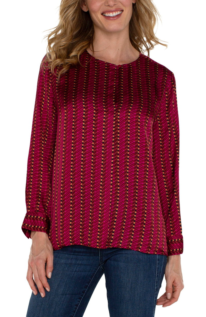 FINAL SALE LIVERPOOL LONG SLEEVE POPOVER WOVEN BLOUSE RUBY DOTTED