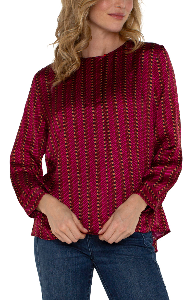 FINAL SALE LIVERPOOL LONG SLEEVE POPOVER WOVEN BLOUSE RUBY DOTTED