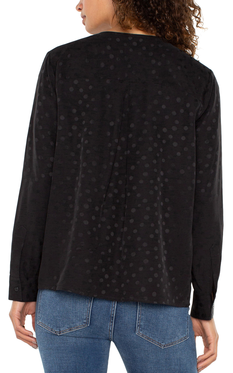 FINAL SALE LIVERPOOL LONG SLEEVE POPOVER WOVEN BLOUSE - BLACK DOT
