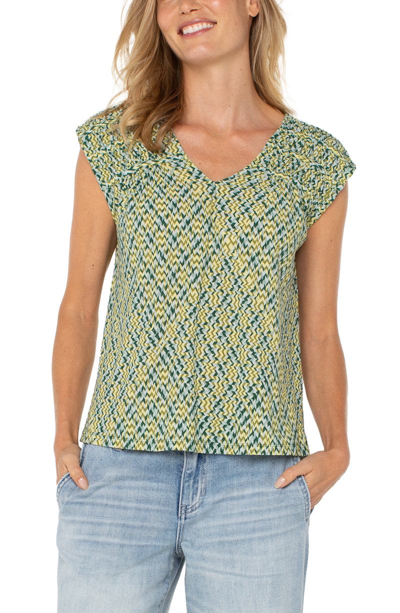 FINAL SALE Liverpool Short Sleeve Dolman Tie Back Knit Top - Green Mint Chevron