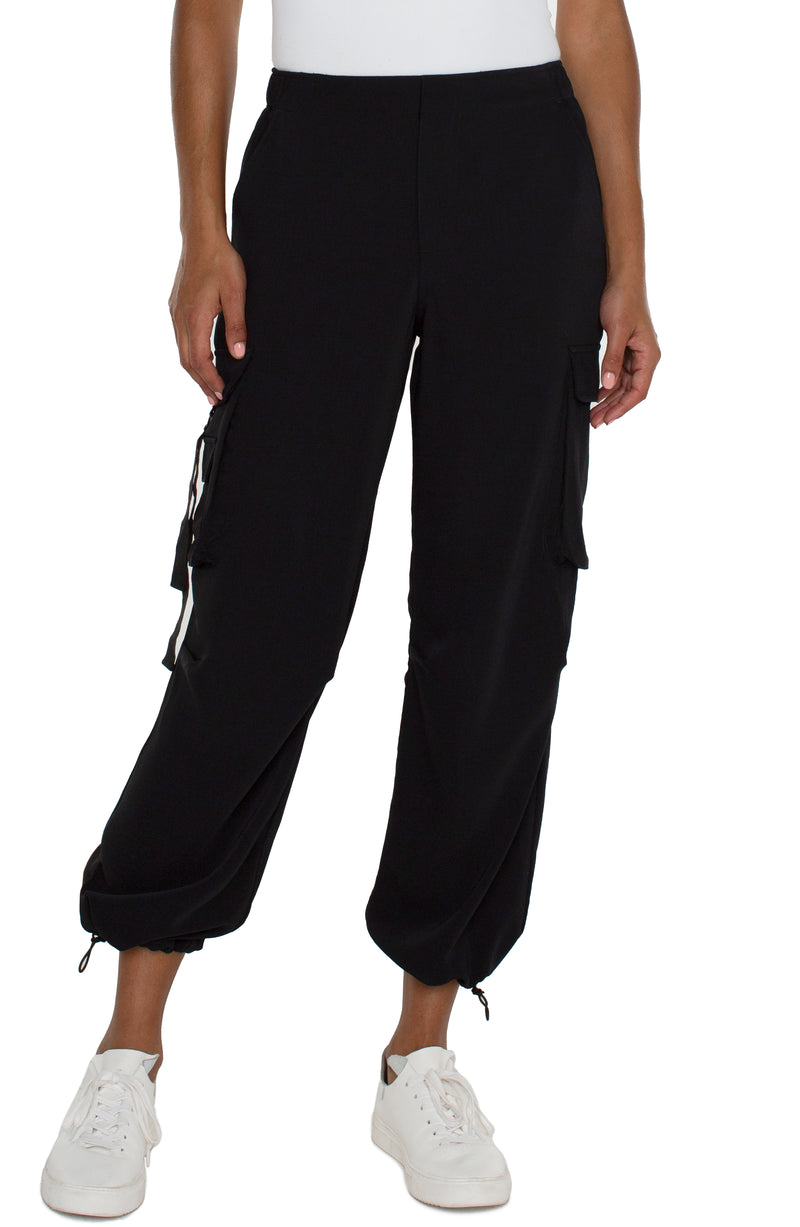 FINAL SALE Liverpool Pull-on Parachute Cargo Pants - Black