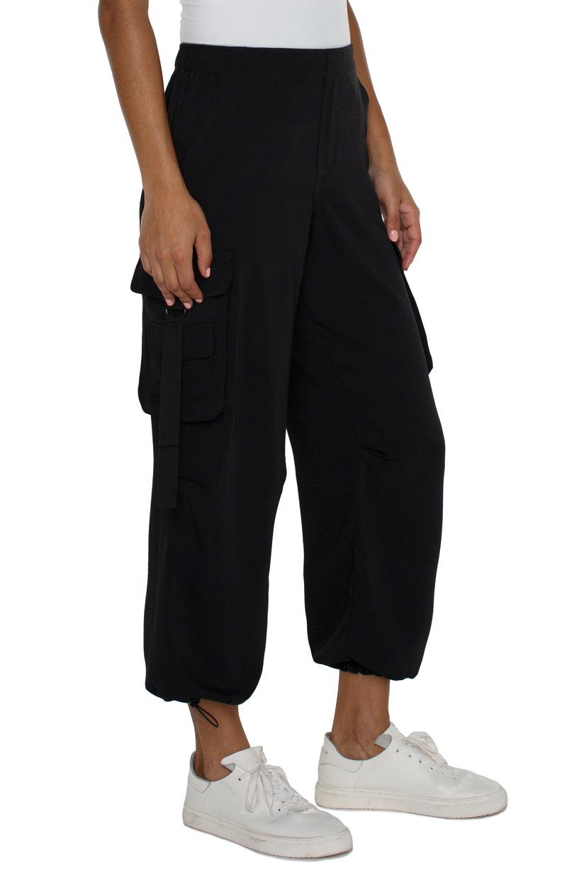 FINAL SALE Liverpool Pull-on Parachute Cargo Pants - Black