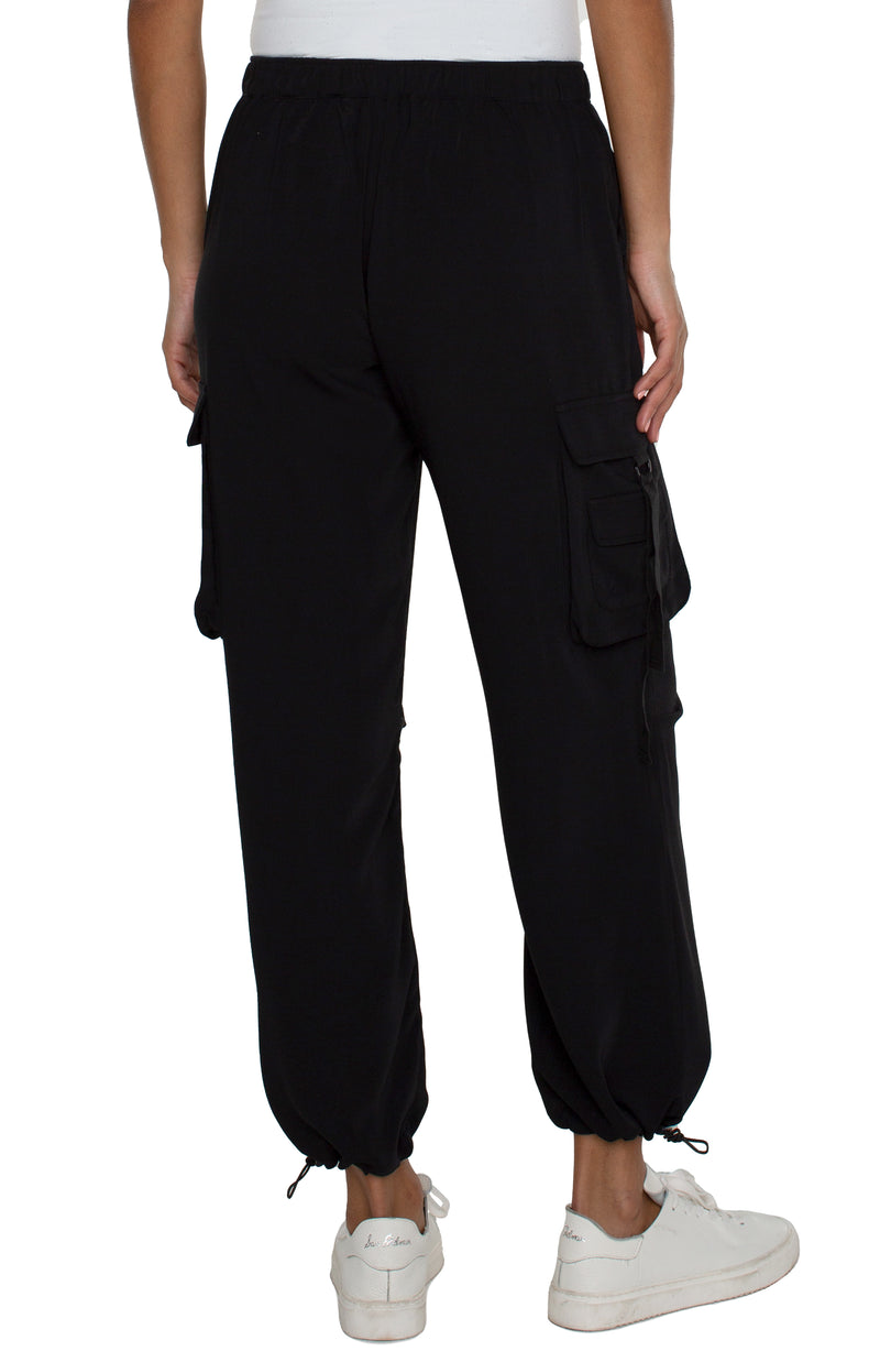 FINAL SALE Liverpool Pull-on Parachute Cargo Pants - Black