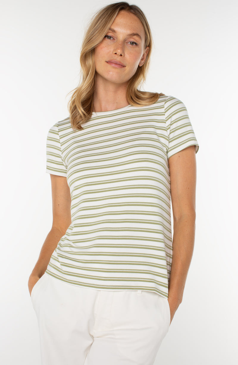 Liverpool Short Sleeve Crew Neck Classic Knit Tee - Whipped Cream Lotus