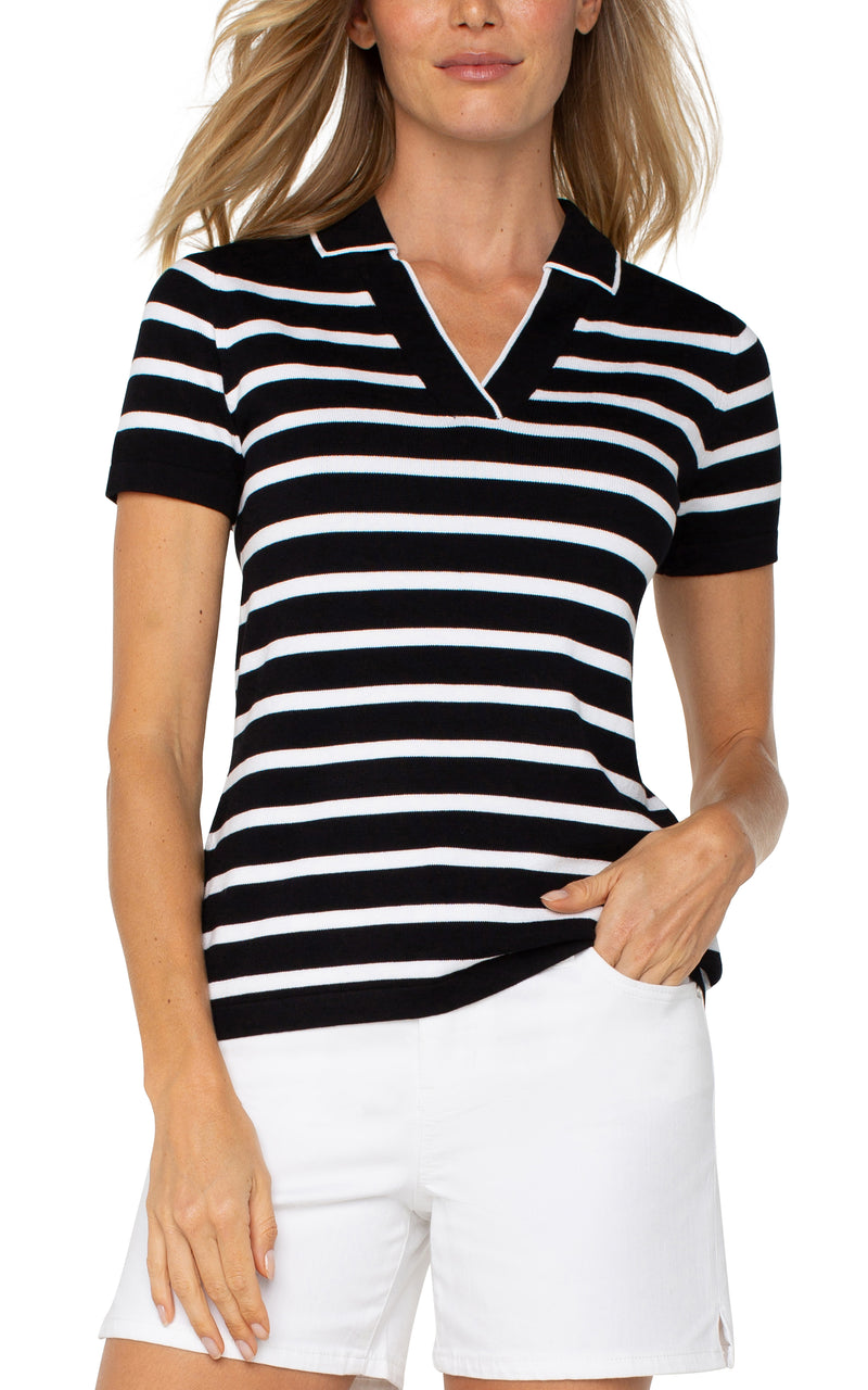 Liverpool Short Sleeve Collared Sweater - Black White