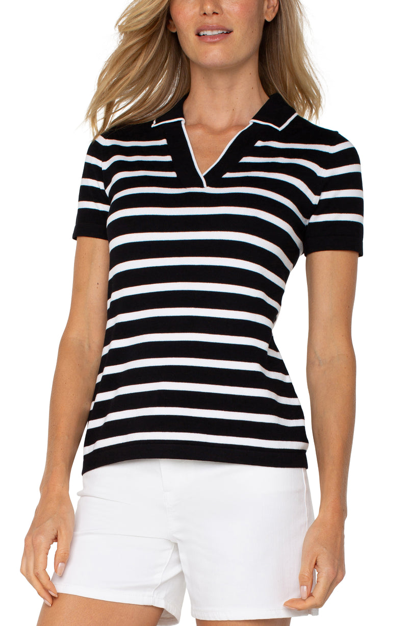 Liverpool Short Sleeve Collared Sweater - Black White