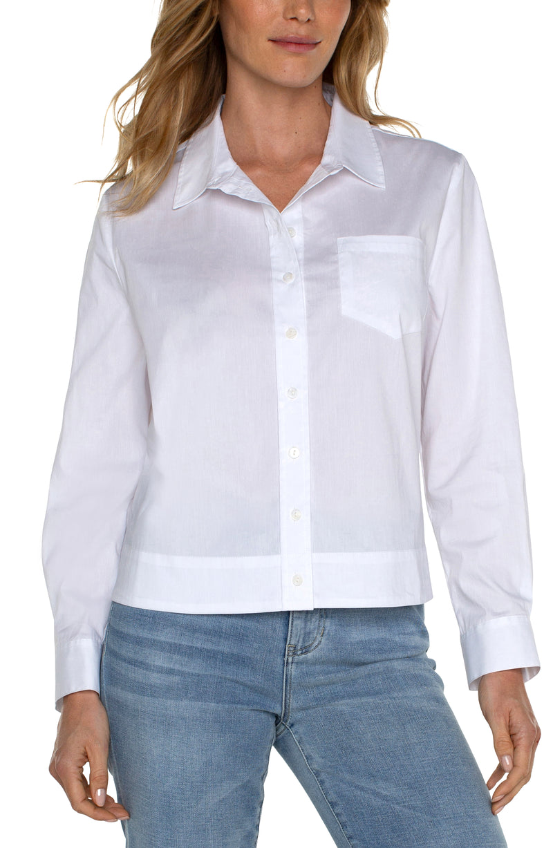 Liverpool Button Front Shirt w/ Elastic Back Waist - White