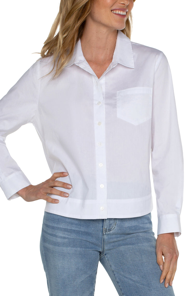 Liverpool Button Front Shirt w/ Elastic Back Waist - White