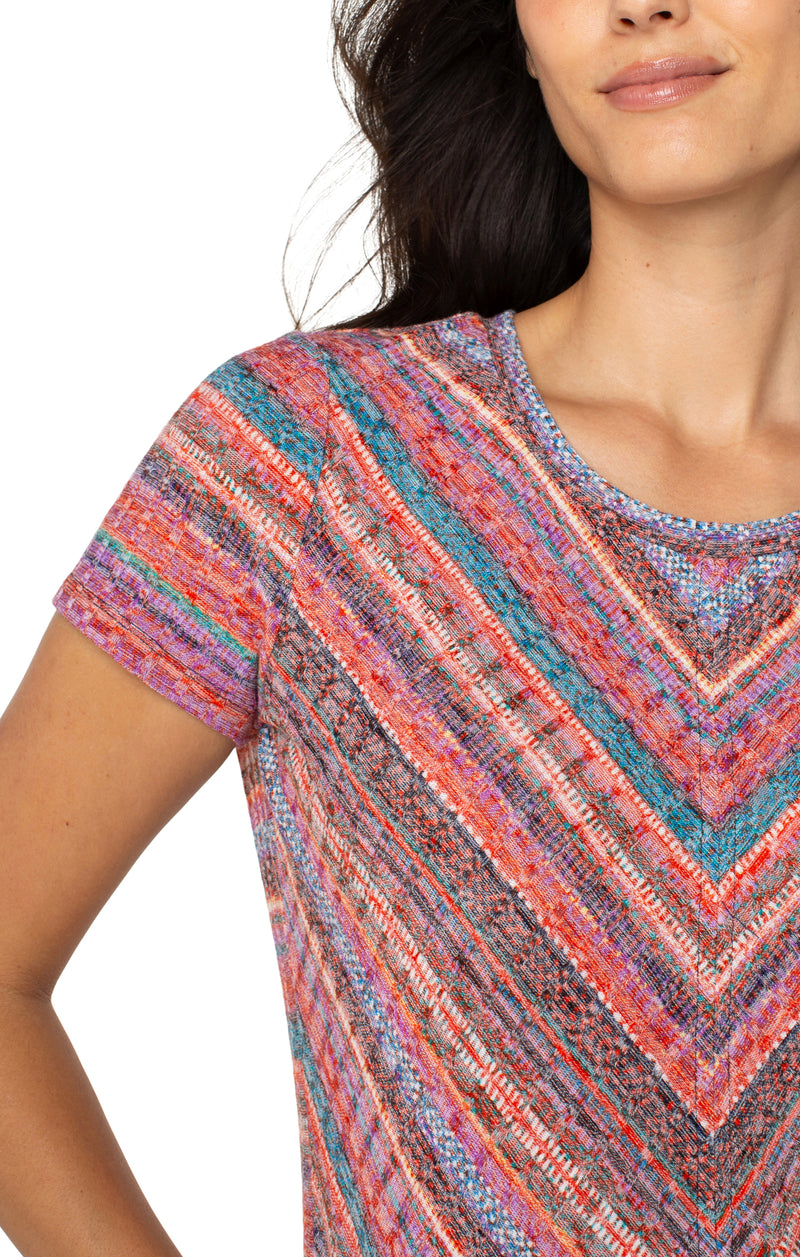 Liverpool Short Sleeve Scoop Neck Knit Top with Miter Front - Paradise