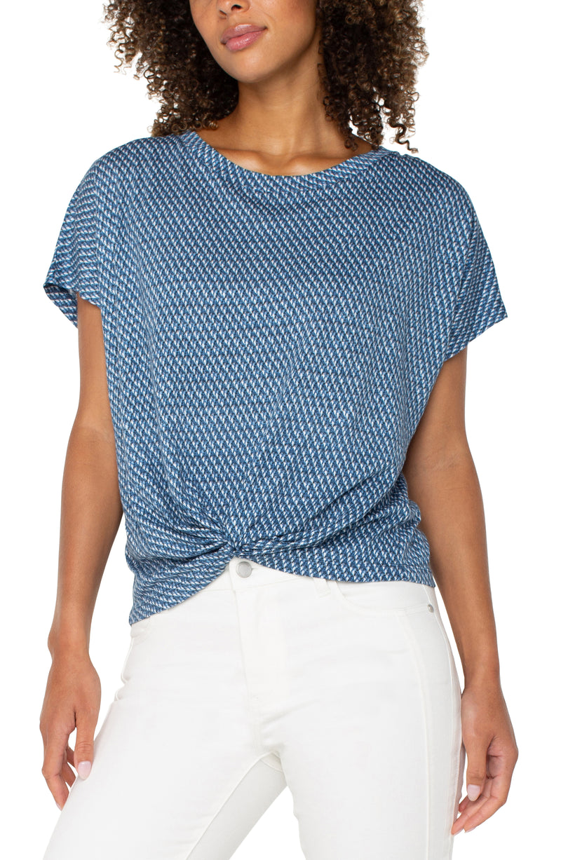 Liverpool Crew Neck Knit Top W Front Twist Detail - Blue Multi