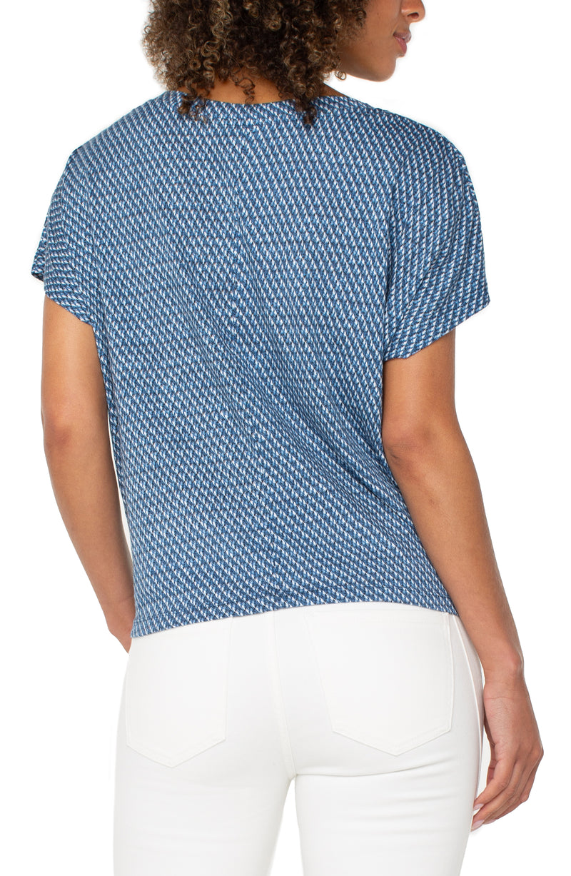 Liverpool Crew Neck Knit Top W Front Twist Detail - Blue Multi