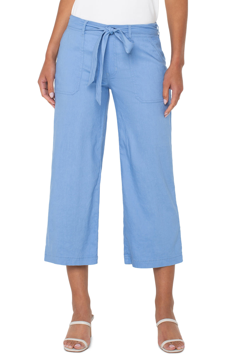 Liverpool Belted Wide Leg Crop - Chambray Blue