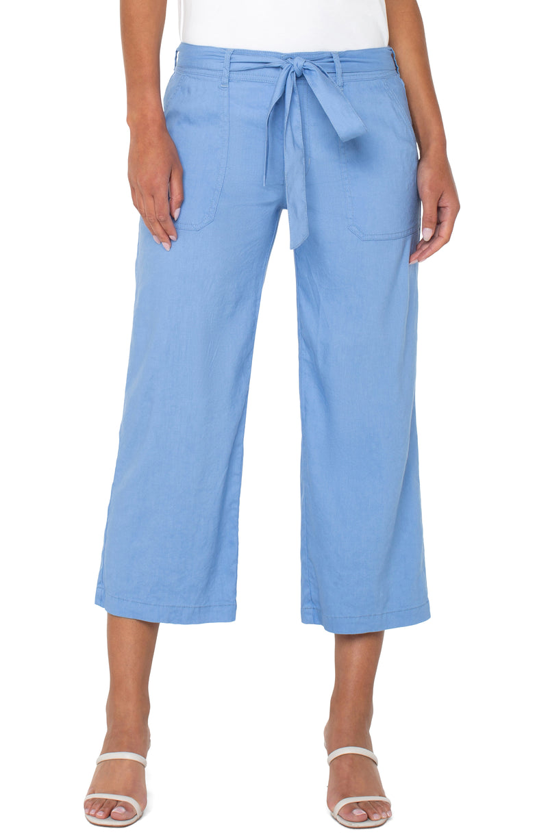 Liverpool Belted Wide Leg Crop - Chambray Blue