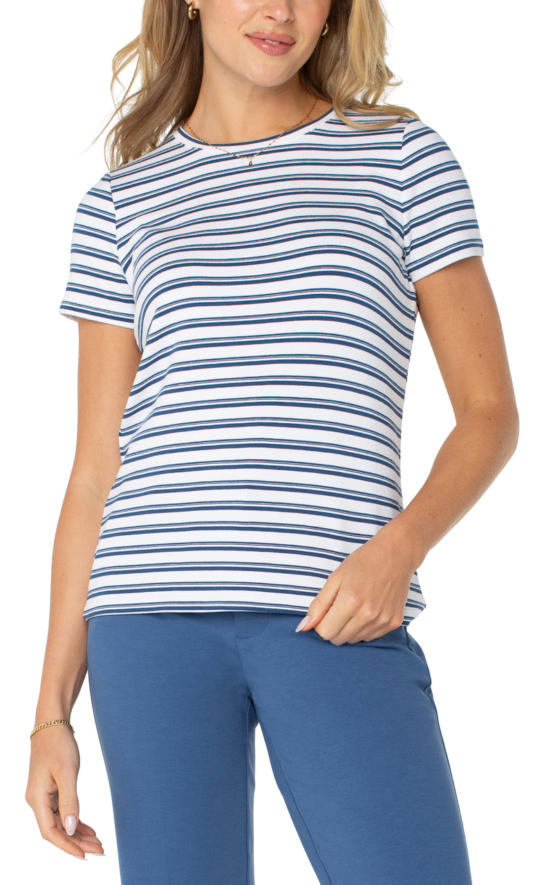 Liverpool Short Sleeve Crew Neck Classic Knit Tee - White & Indigo