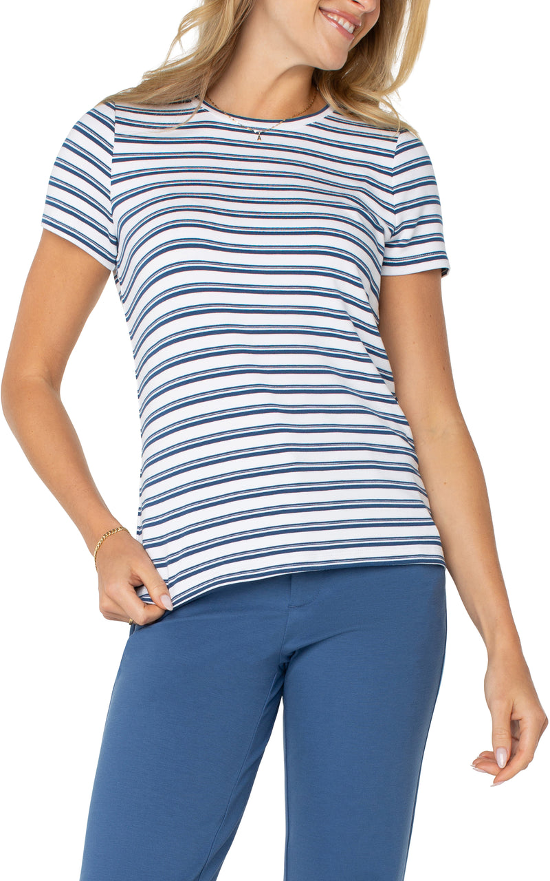 Liverpool Short Sleeve Crew Neck Classic Knit Tee - White & Indigo