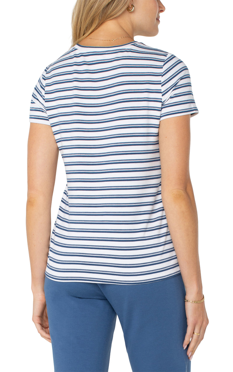 Liverpool Short Sleeve Crew Neck Classic Knit Tee - White & Indigo