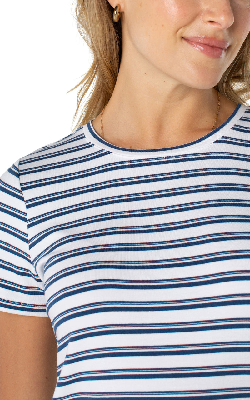 Liverpool Short Sleeve Crew Neck Classic Knit Tee - White & Indigo