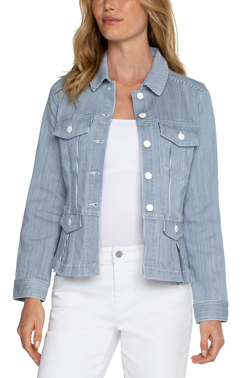 Liverpool Peplum Denim Jacket - Chambray Stripe