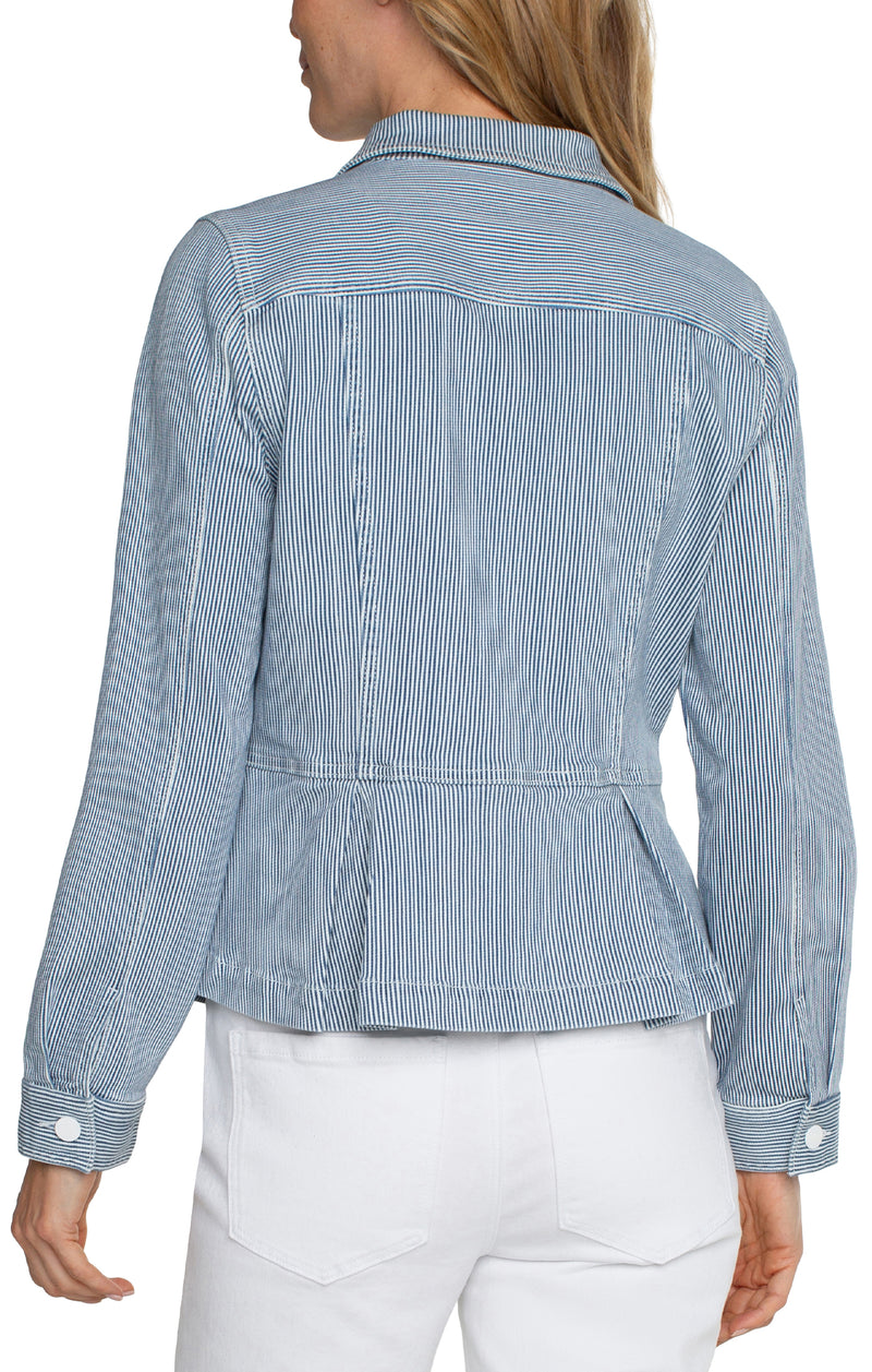 Liverpool Peplum Denim Jacket - Chambray Stripe
