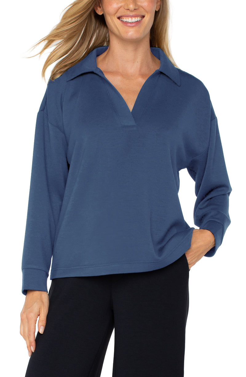 Liverpool V-neck Popover with Collar - Prussian Blue