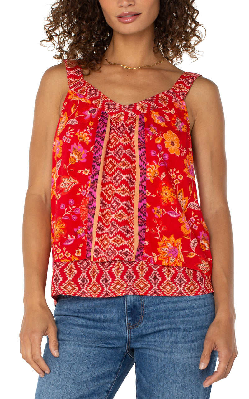 FINAL SALE Liverpool Sleeveless V-Neck Woven Tank - Red Orange Floral