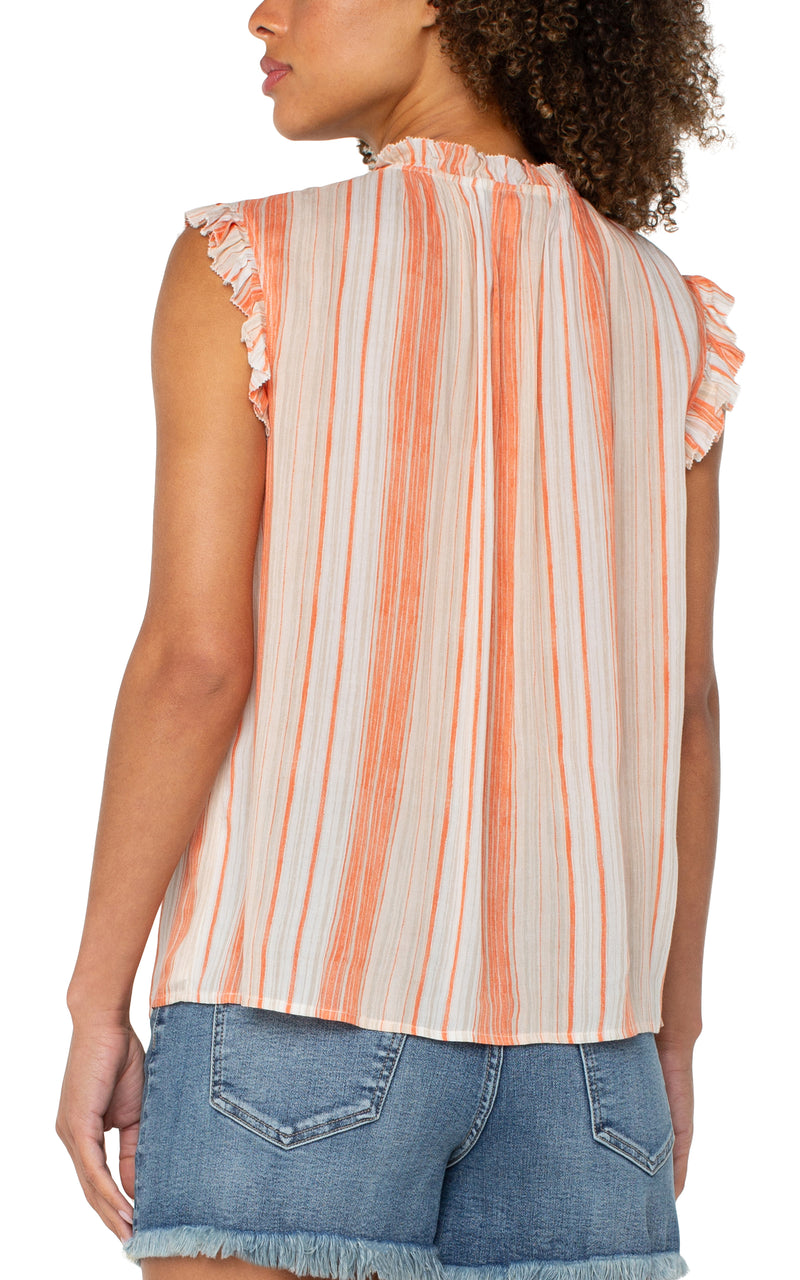 Liverpool Short Sleeve Woven Blouse w/Ties - Orange Tan Stripe