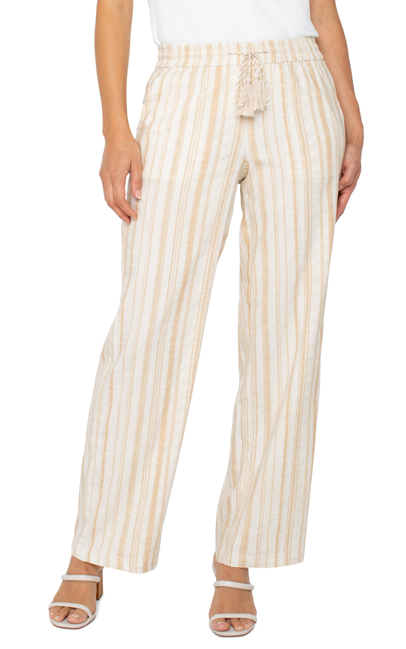 Liverpool Pull On Drawstring Wide Leg - Hazelnut Cream Stripe